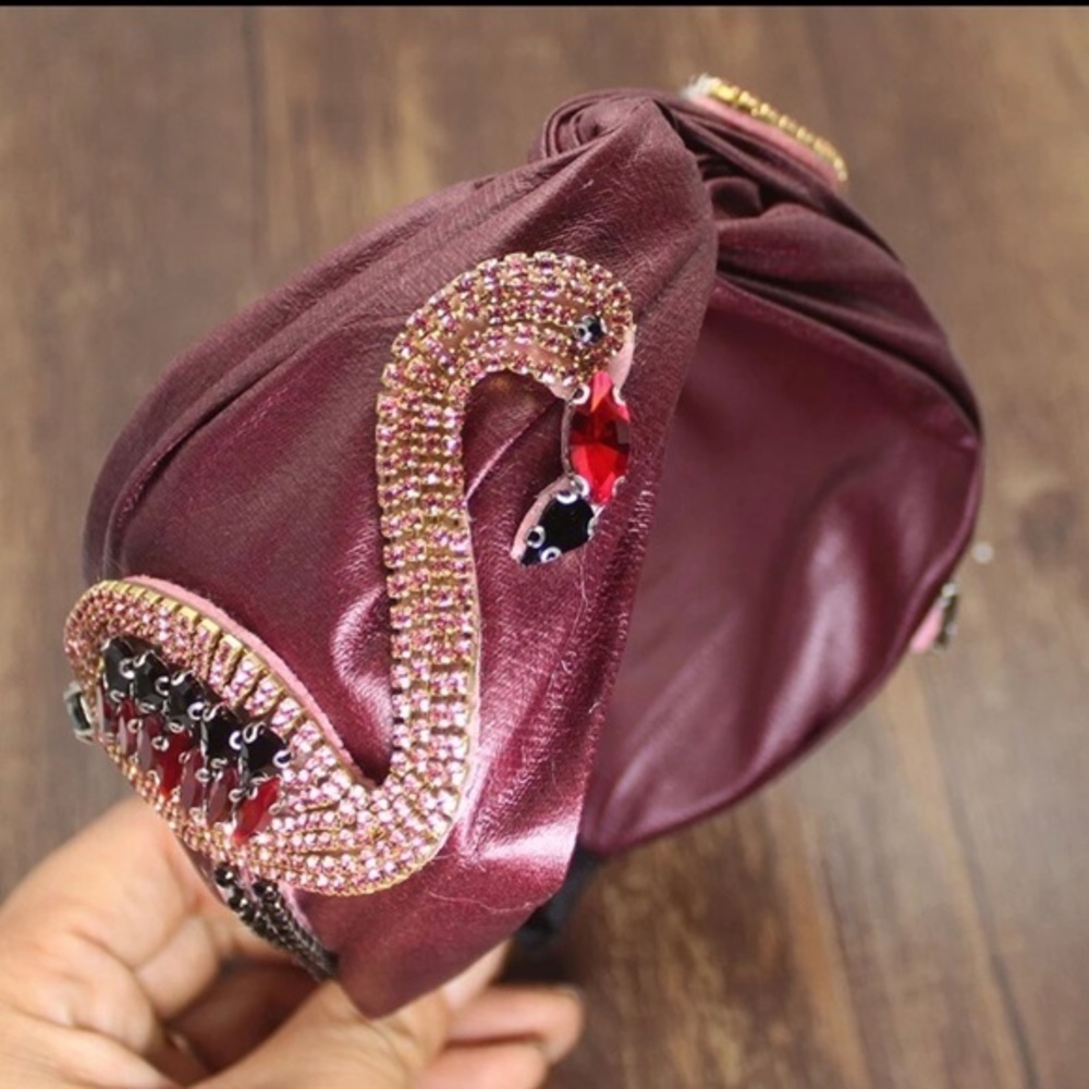 Elegant Burgundy Swan Embellished Headband